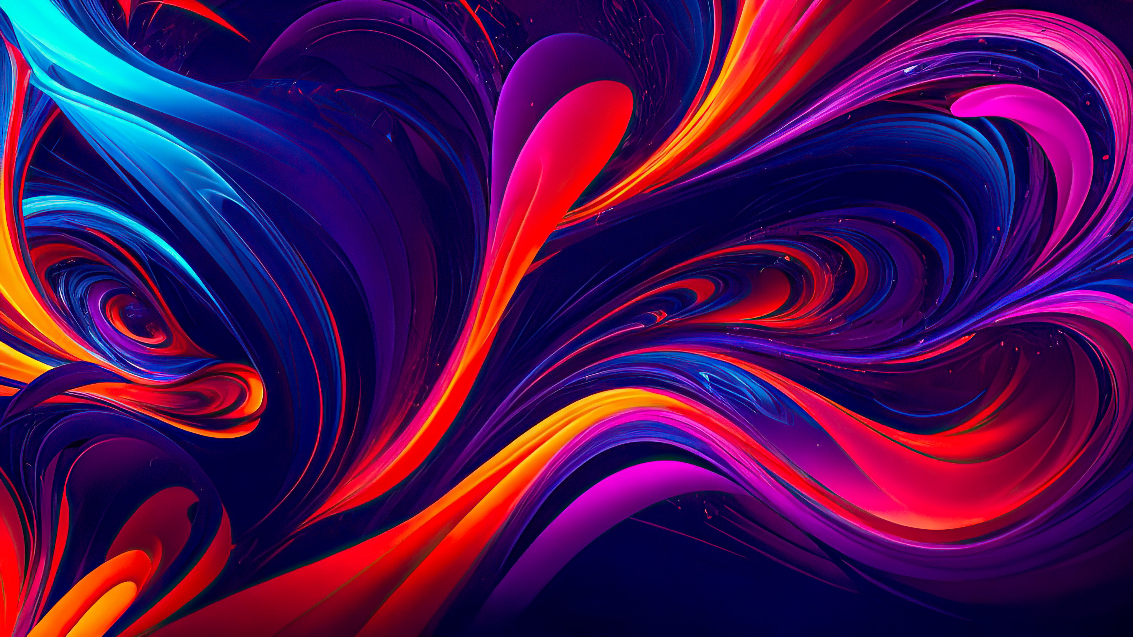 Indulge in the dynamic energy of abstract wallpapers in 4K, where vibrant swirls of neon colors dance against a dark background.