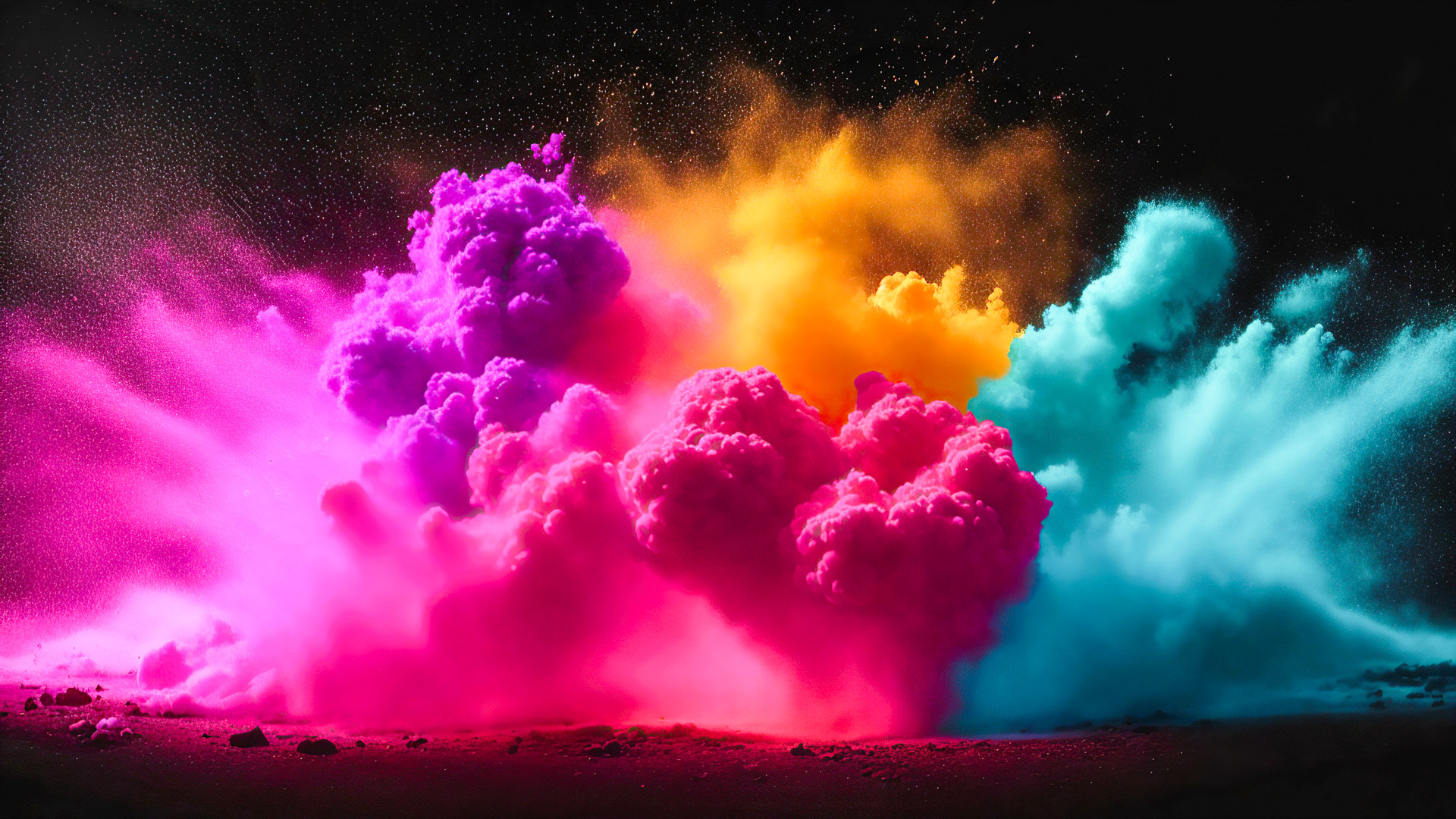 Witness an explosion of colorful dust powder on your desktop with our high-definition abstract wallpaper in HD.