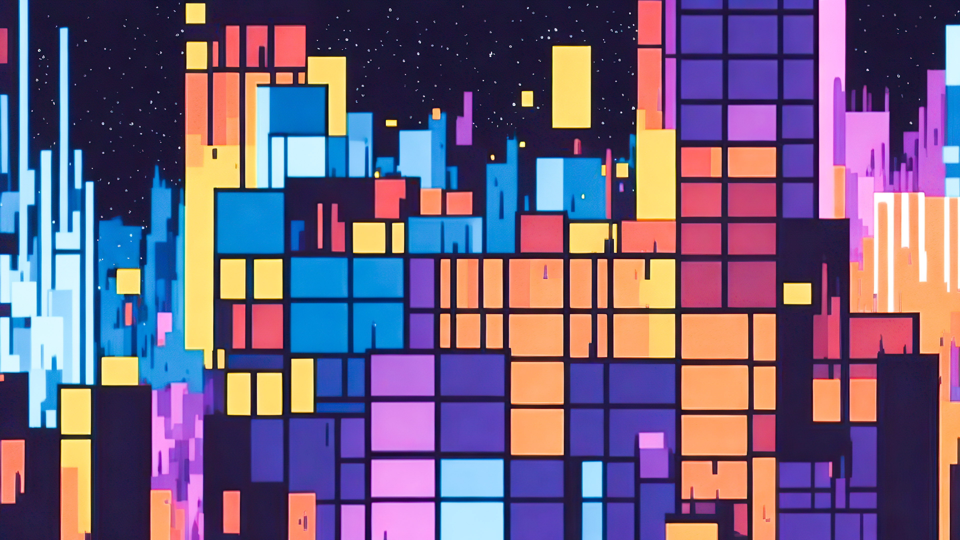 Enrich your desktop with a 4K abstract art wallpaper, featuring a composition of vibrant squares and rectangles.