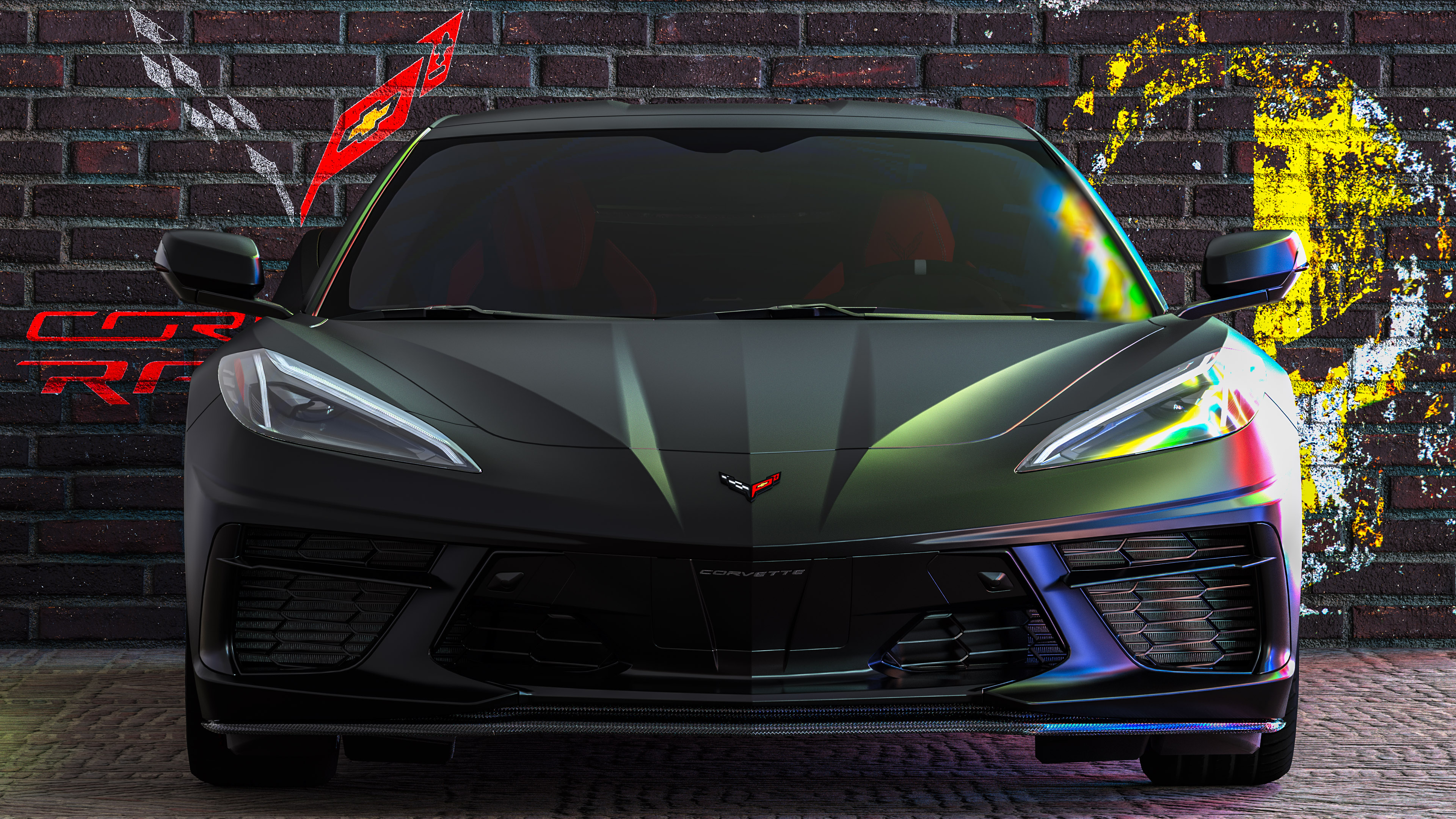 Transform your device's visual appeal with the cool car wallpaper featuring Chevrolet Corvette C8, capturing the essence of muscle car style.