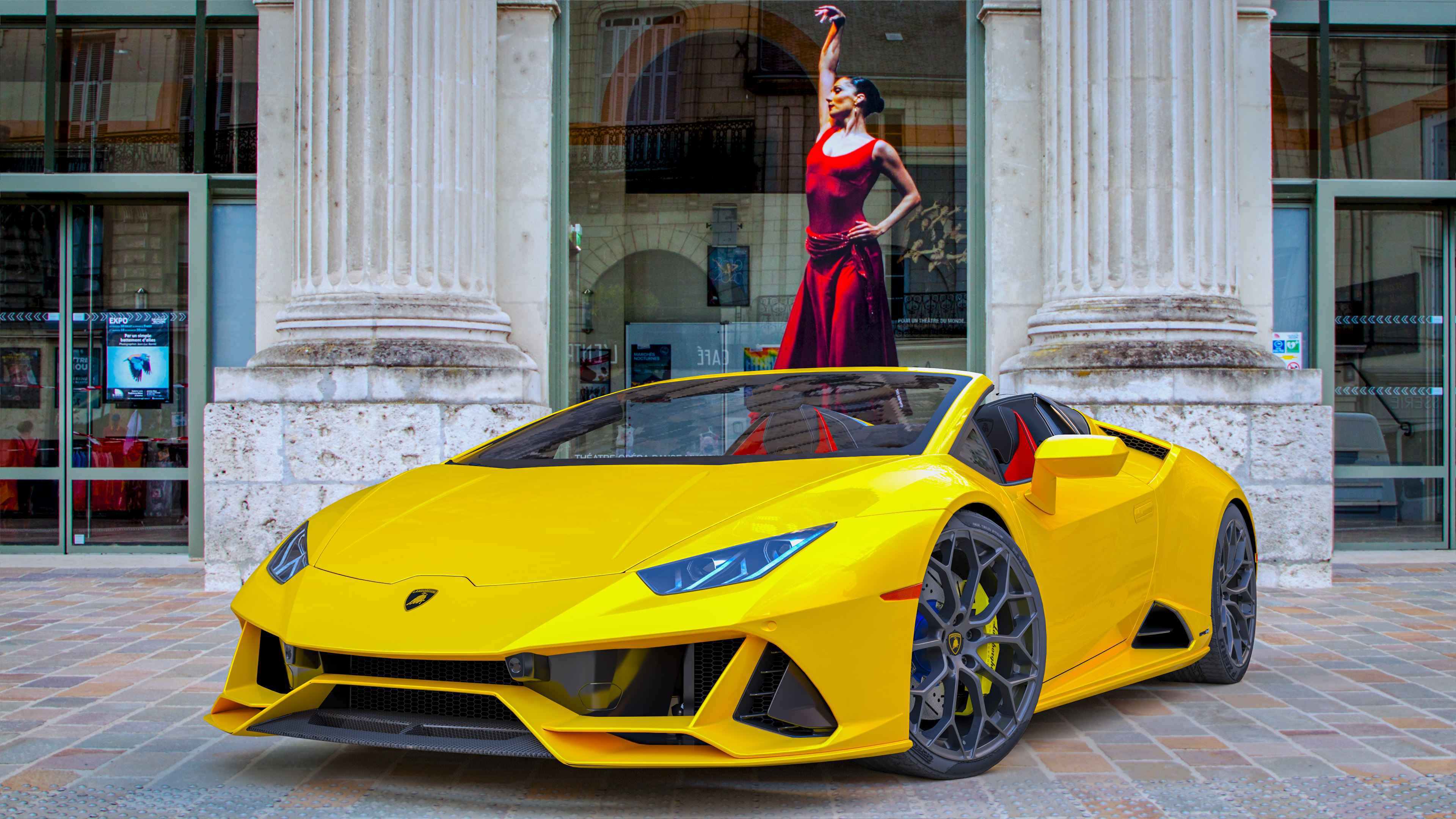 Immerse in the world of supercars with our car desktop wallpaper showcasing the yellow Lamborghini Huracan Evo Spyder, an icon of Italian craftsmanship.