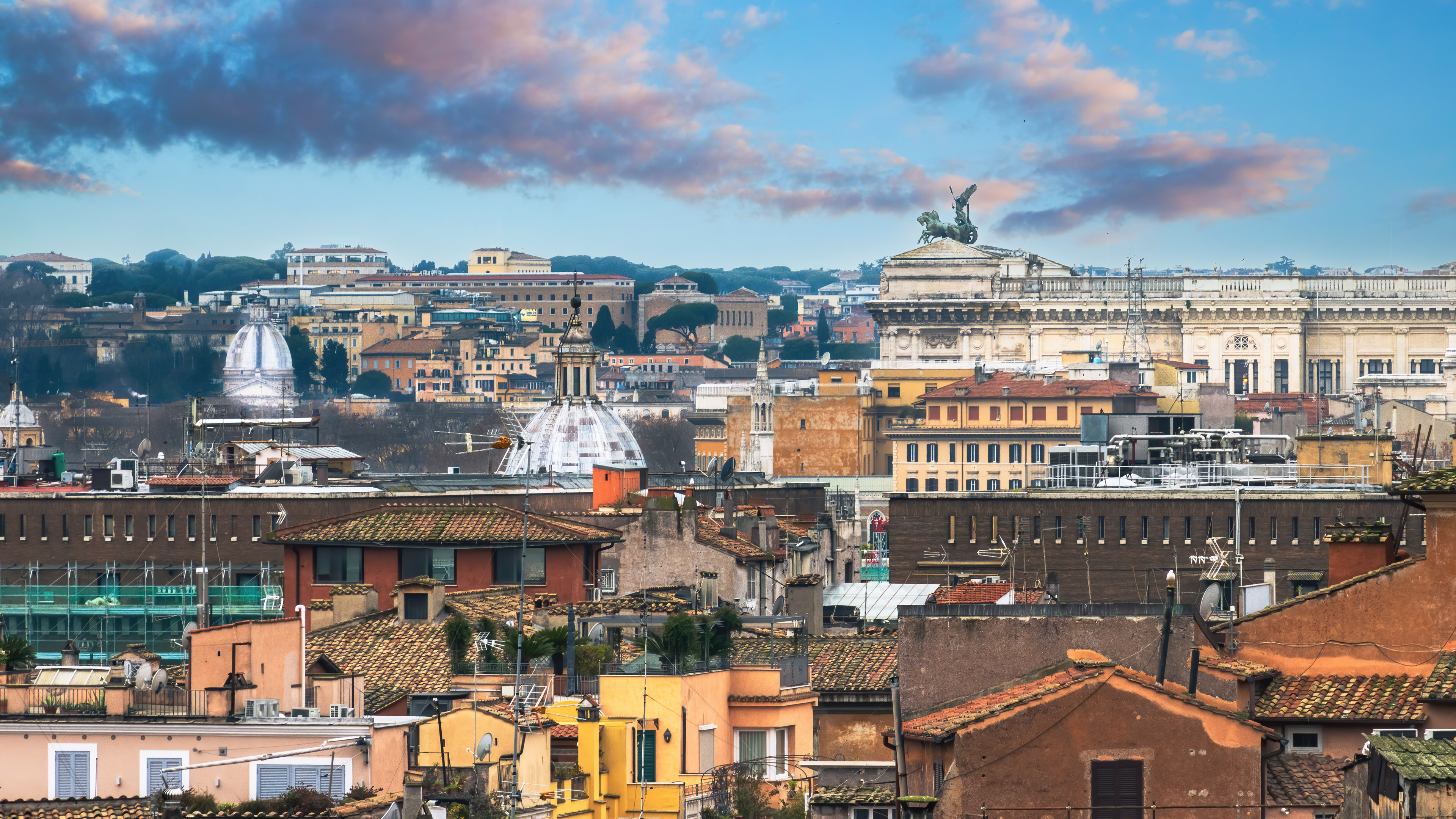 An artistic cityscape wallpaper of Rome featuring the city's most iconic landmarks.