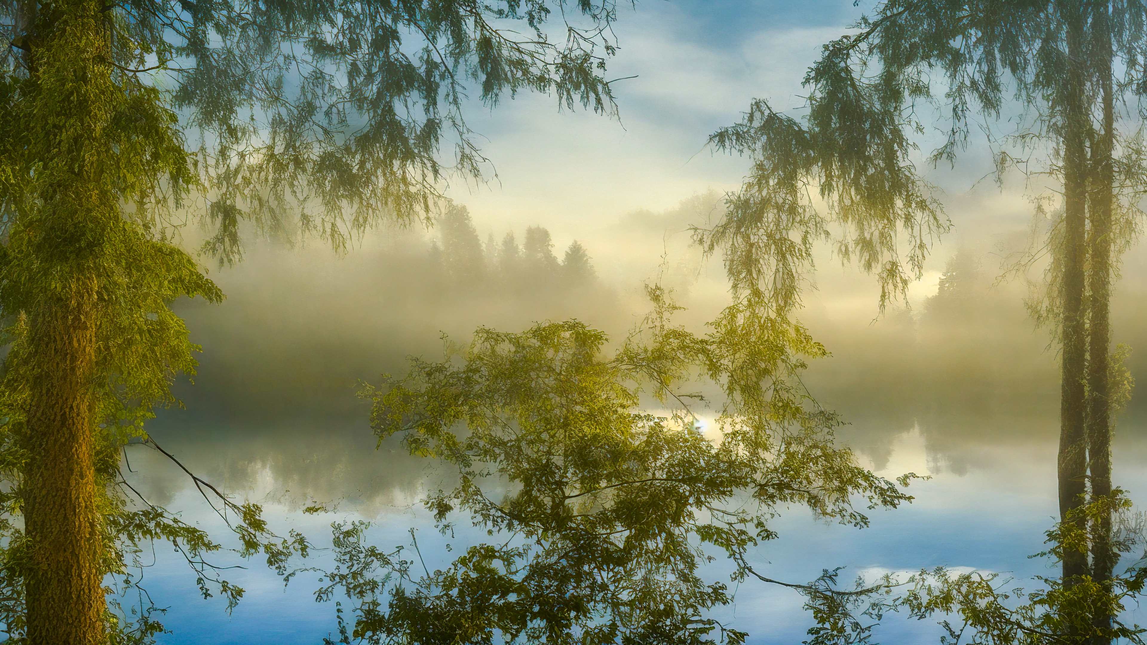 Experience the speed and power of our full-screen wallpaper in HD nature, capturing a serene lakeside scene at dawn, with mist rising from the water and the first light of day, and let your device’s screen become a window to the natural world.
