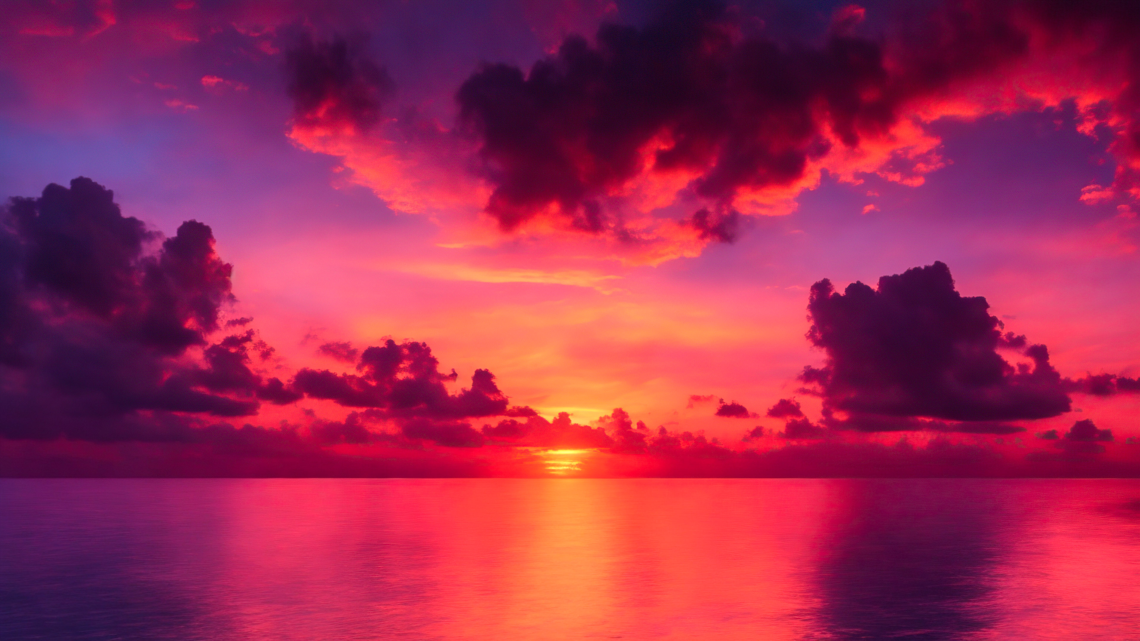 Téléchargez des images de fond de ciel, capturant un coucher de soleil hypnotisant sur un océan expansif, avec des teintes ardentes d'orange et de rose.