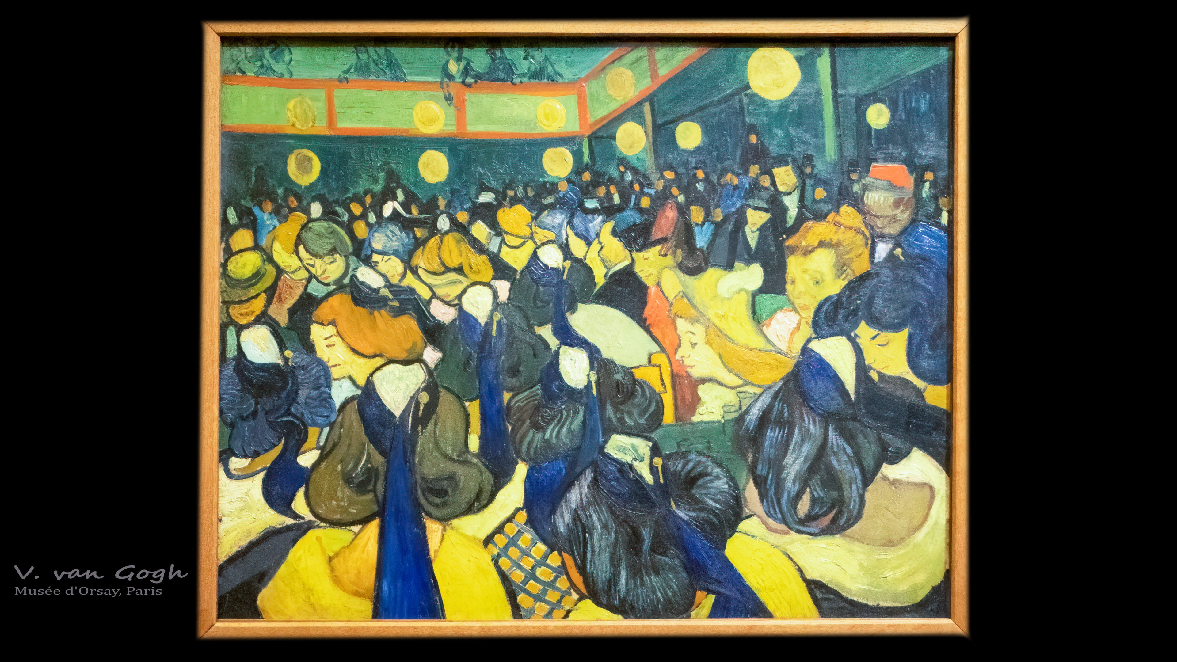Download the The Dance Hall in Arles wallpaper for PC and join the festive atmosphere of Van Gogh’s painting with a lively scene of people dancing and socializing in a café, with bright colors and dynamic strokes.