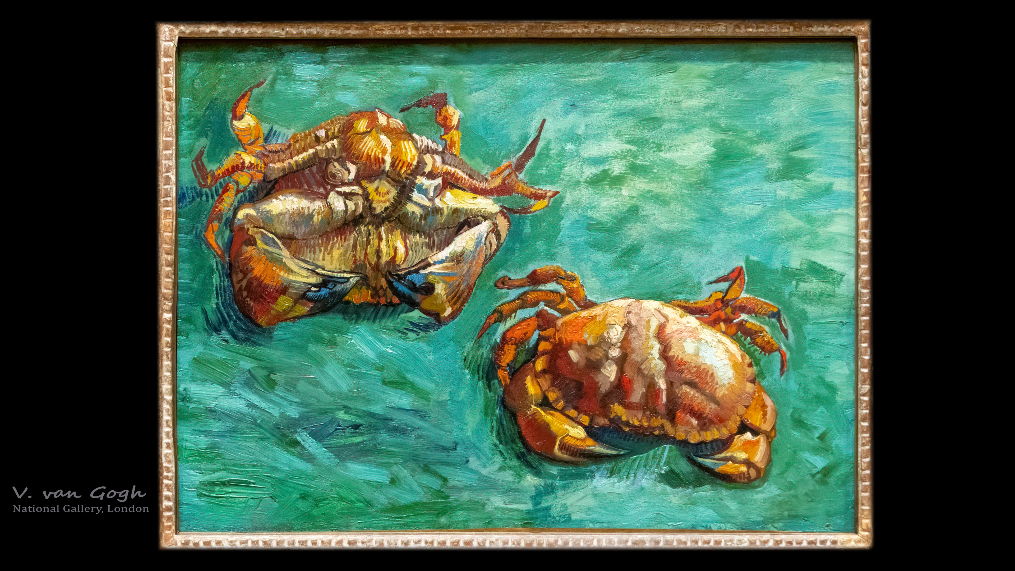 Two Crabs scuttle across your screens, each pinch and stroke captured in high resolution 4K Ultra HD wallpaper, a testament to Van Gogh's nuanced artistry.