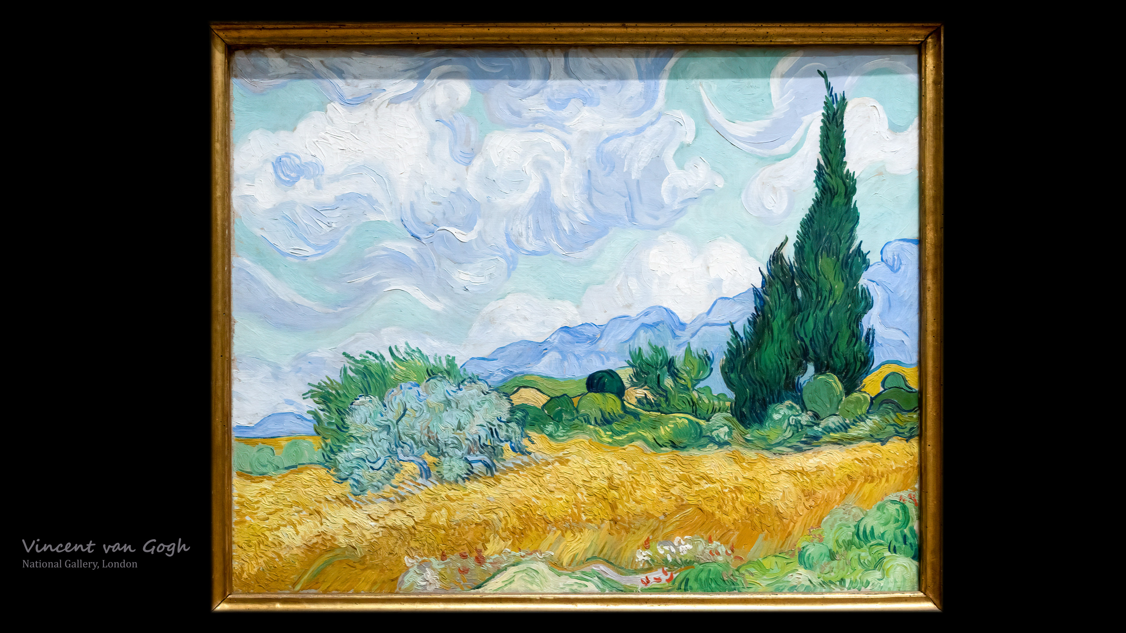 Experience the tranquility and beauty of nature with Wheat Field with Cypresses wallpaper, featuring the serene and soothing view of the Provencal landscape that Van Gogh painted in 1889.