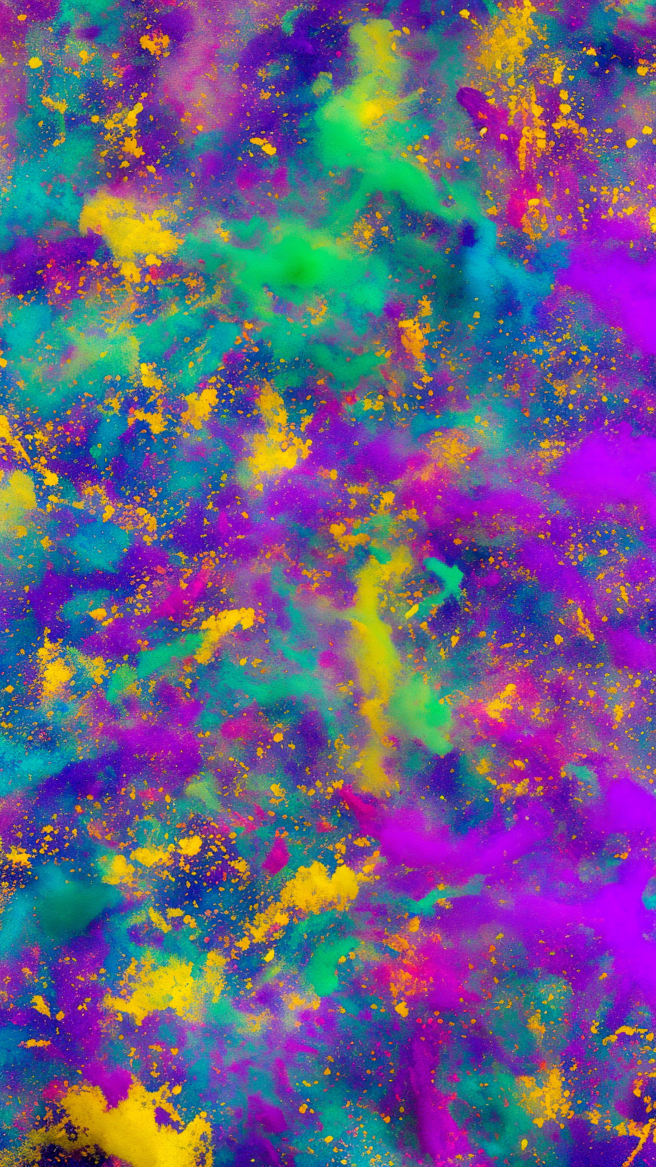 Get lost in the magic of our iPhone background in 4K, capturing an abstract explosion of colored powder in hues of yellow, red, purple, and green, mid-air.