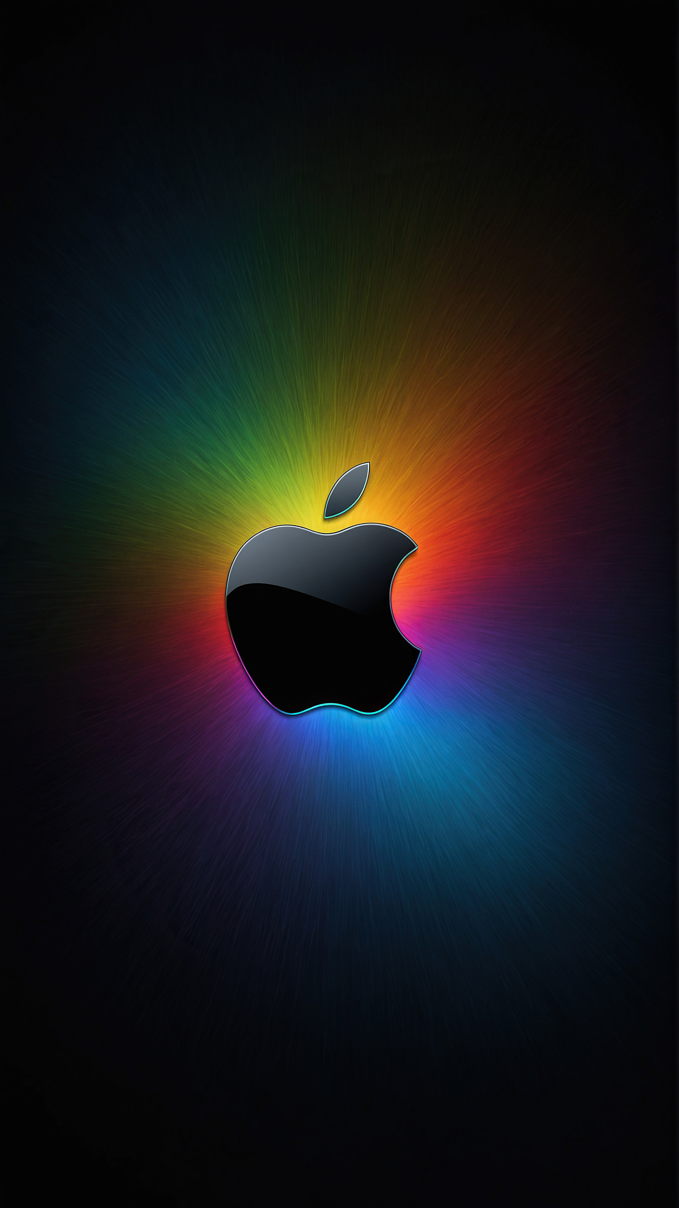 Transform your device’s home screen with our iPhone wallpaper in  4K, showcasing the iconic Apple logo in a metallic and glossy look, standing illuminated and three-dimensional against a dark backdrop.