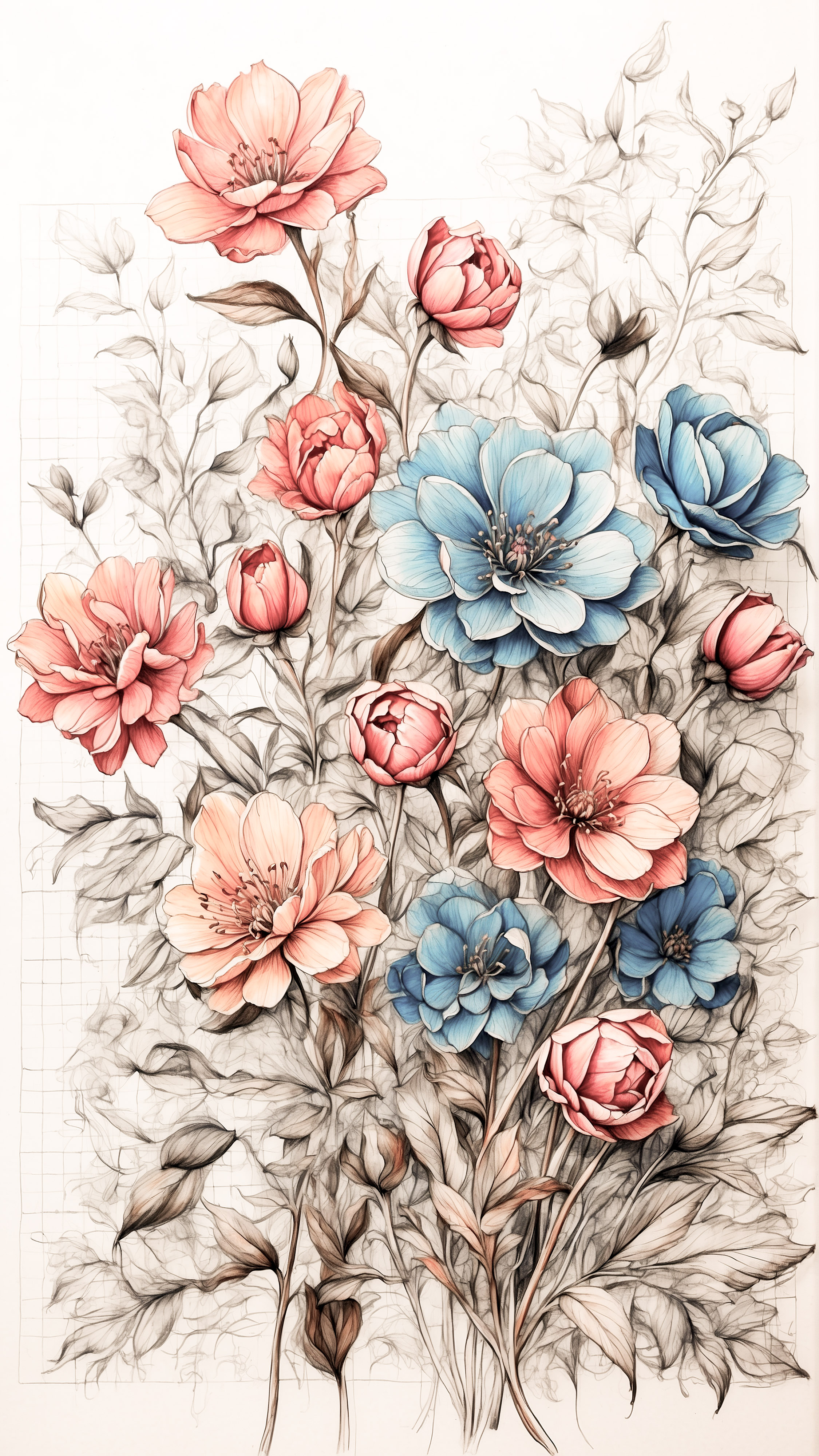 Admire the simplicity of hand-drawn flowers against a predominantly white background, with a cute background designed for your iPhone.