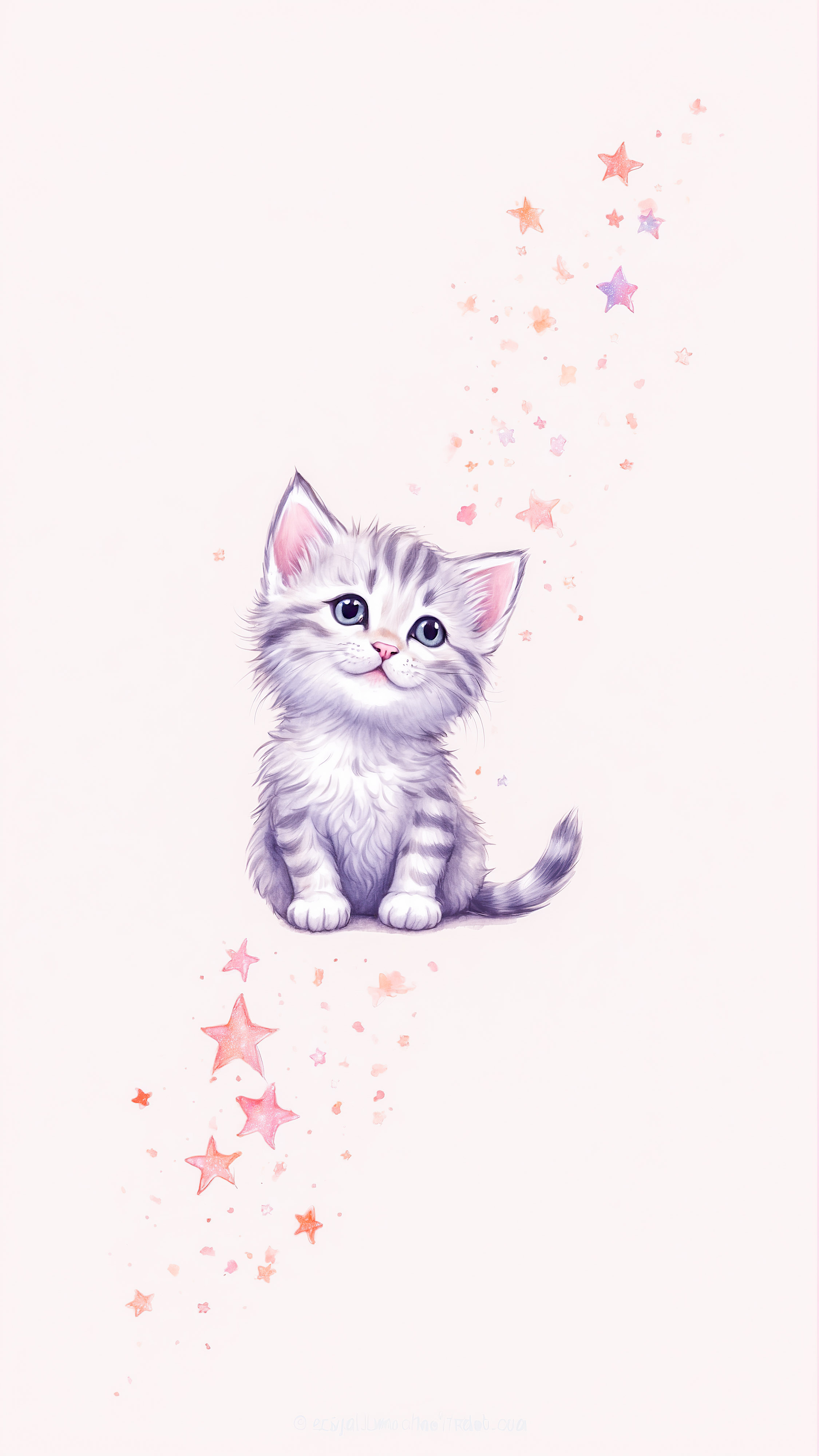 Experience the joy of a kitten surrounded by sparkling stars, through a girly lock screen wallpaper for your iPhone.