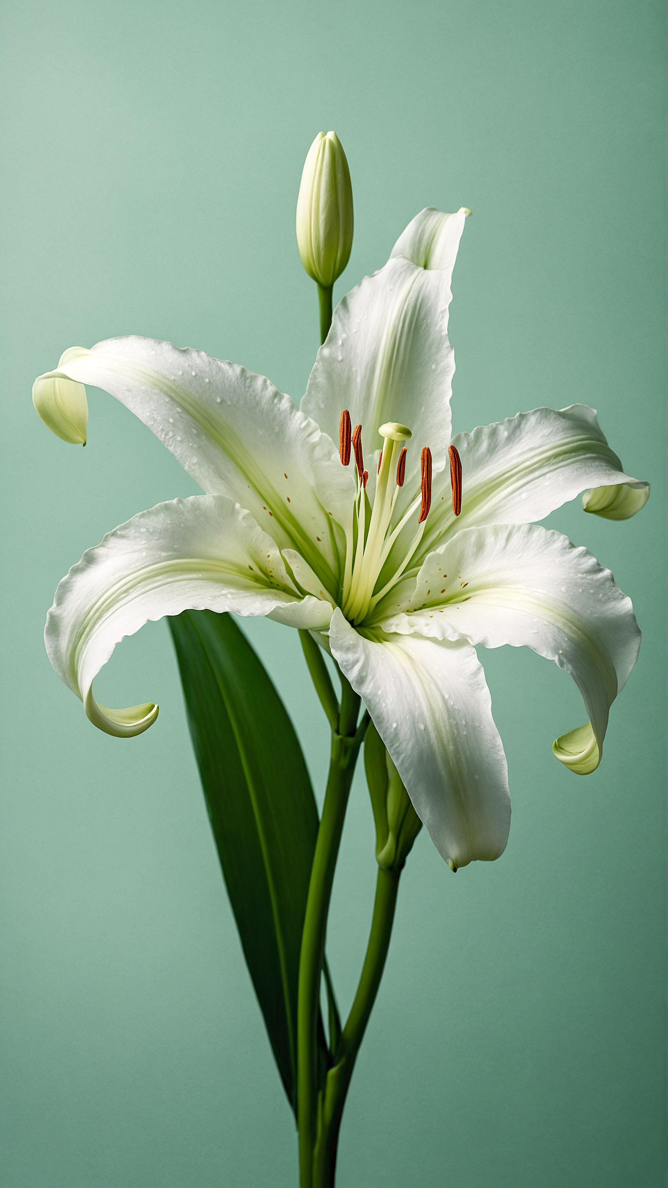Admire the elegance of an HD aesthetic wallpaper for your iPhone, featuring an illustration of a white lily on a pale green background.
