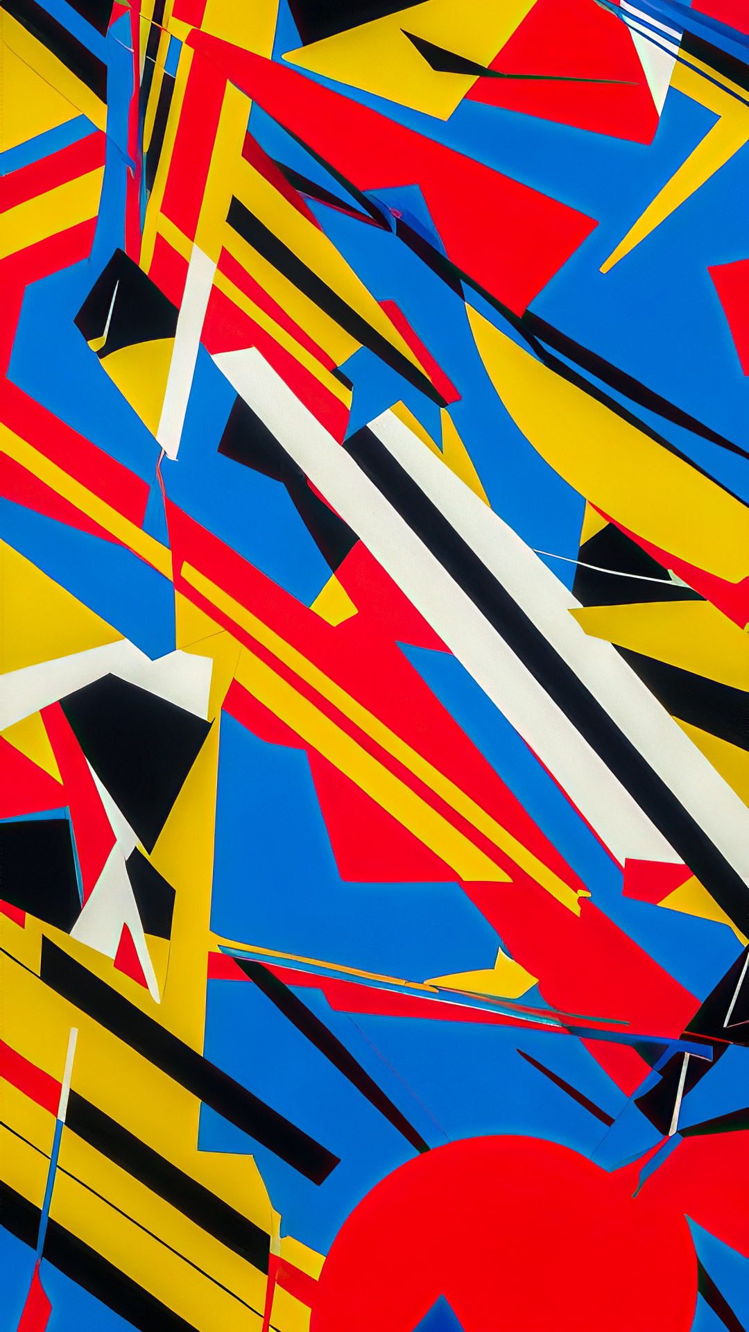 Dive into a realm of chaos and creativity with intersecting lines and bold splashes of primary colors in our HD abstract wallpaper.