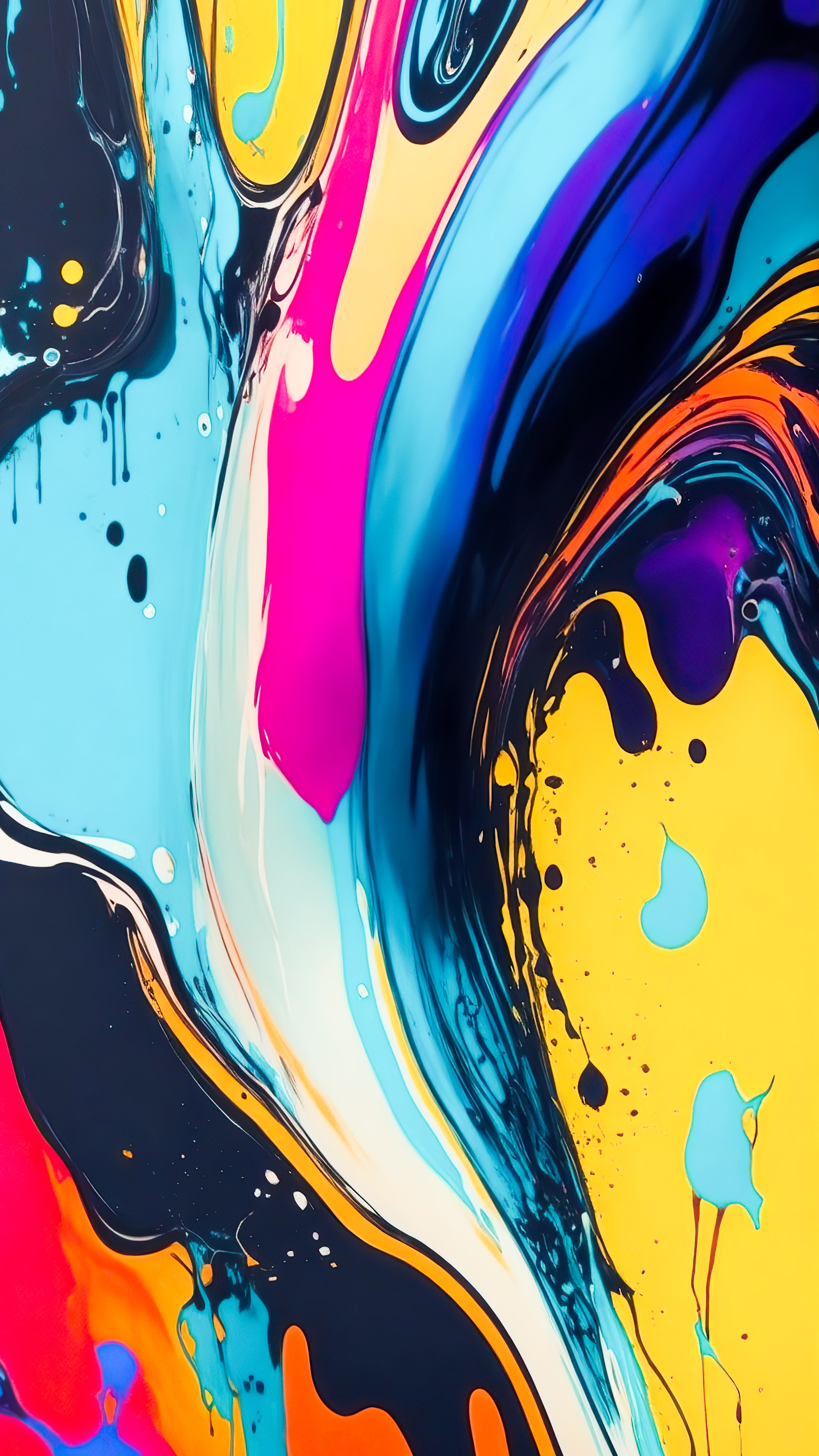 Enhance your iPhone's visual appeal with ultra HD abstract wallpaper 4K, showcasing rhythmic and chaotic drips of paint on a canvas.