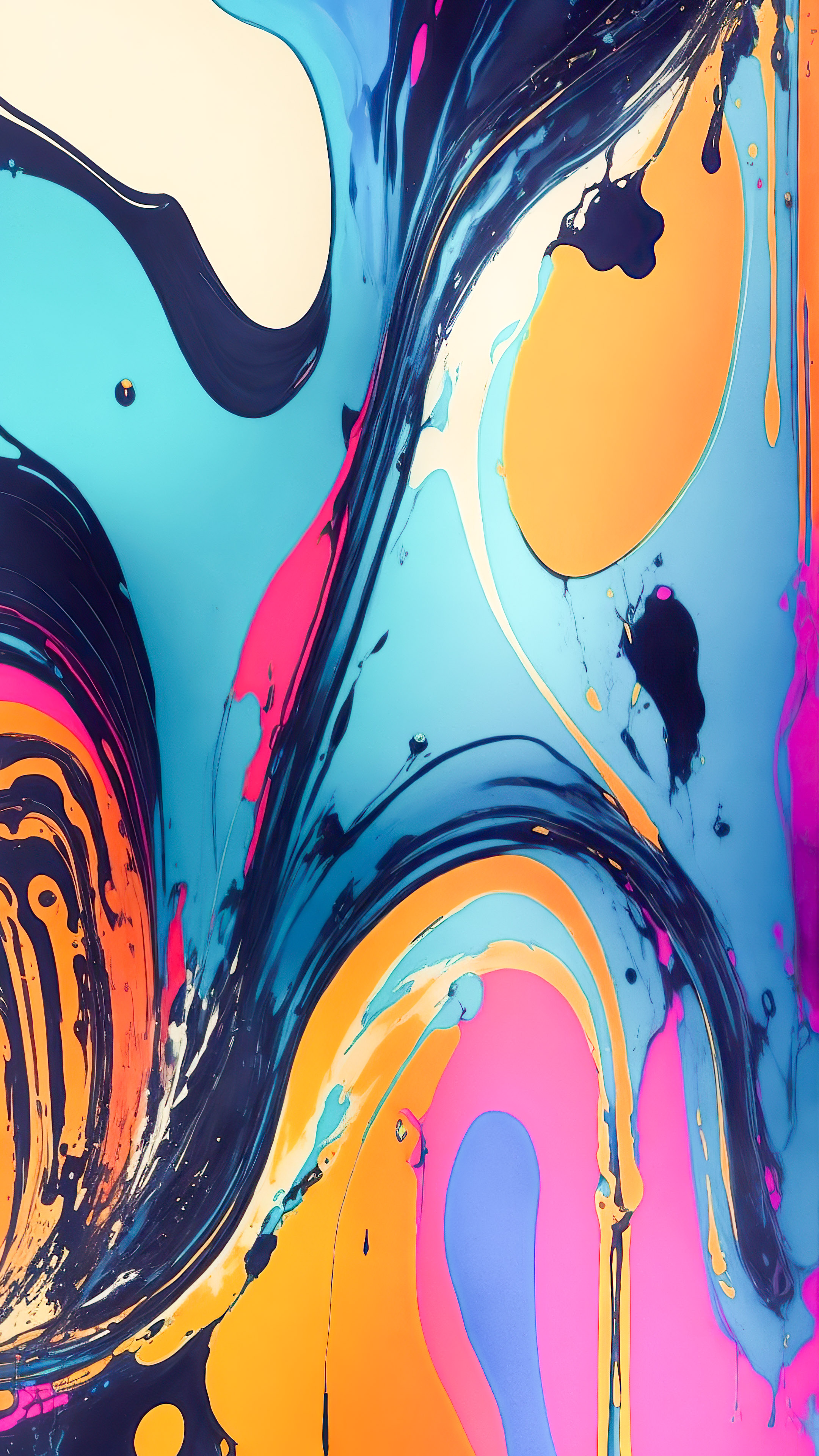 Experience the rhythmic chaos of paint drips on canvas with our iPhone ultra HD abstract wallpaper in 4K resolution.