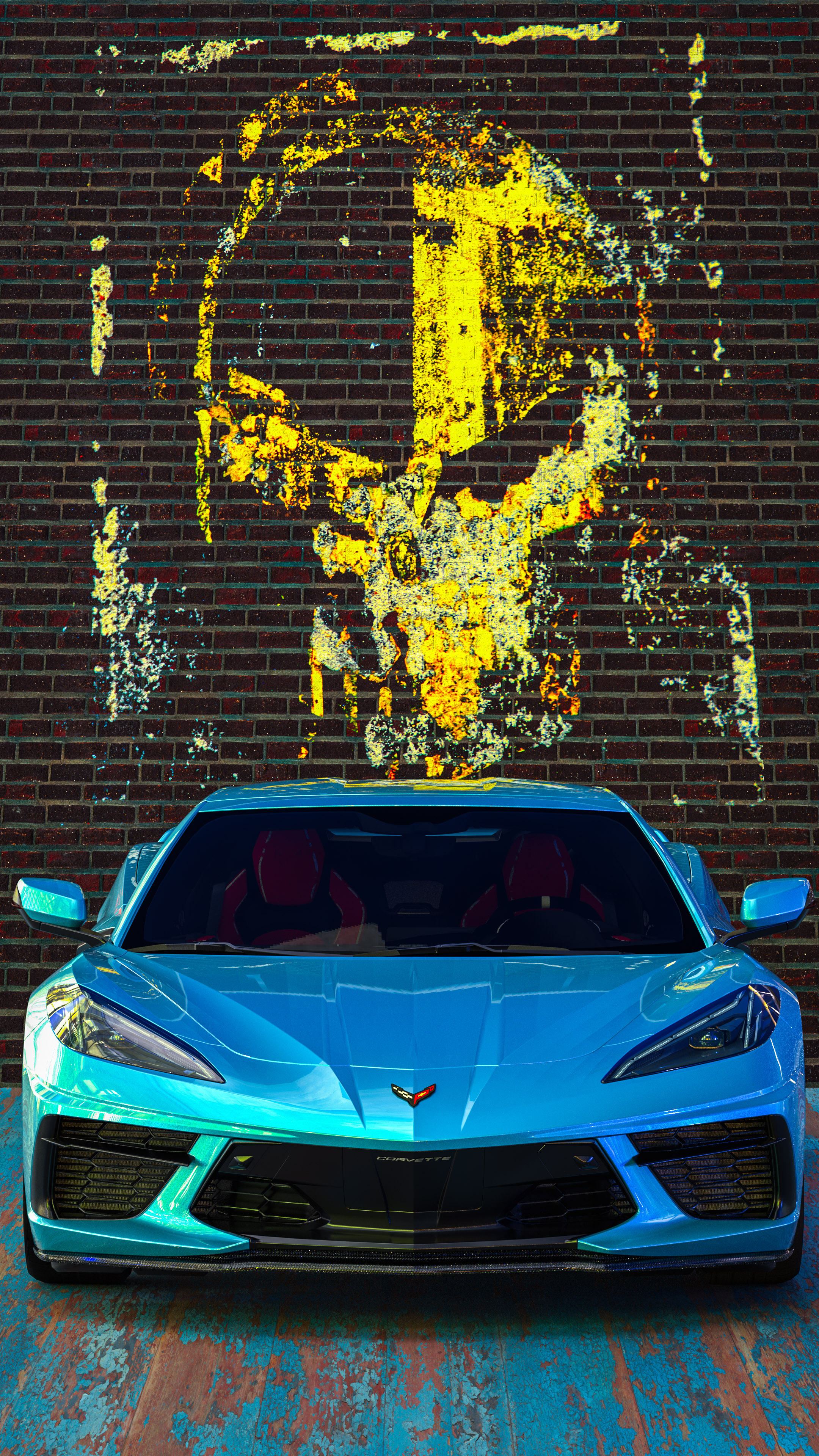 cool car wallpaper for iphone of Chevrolet Corvette C8 sports car