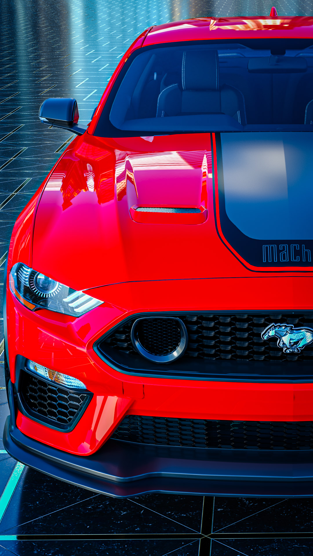 For iPhone users, our car wallpaper featuring the Ford Mustang Mach1 is a must-have, capturing the iconic design and power of this classic muscle car.