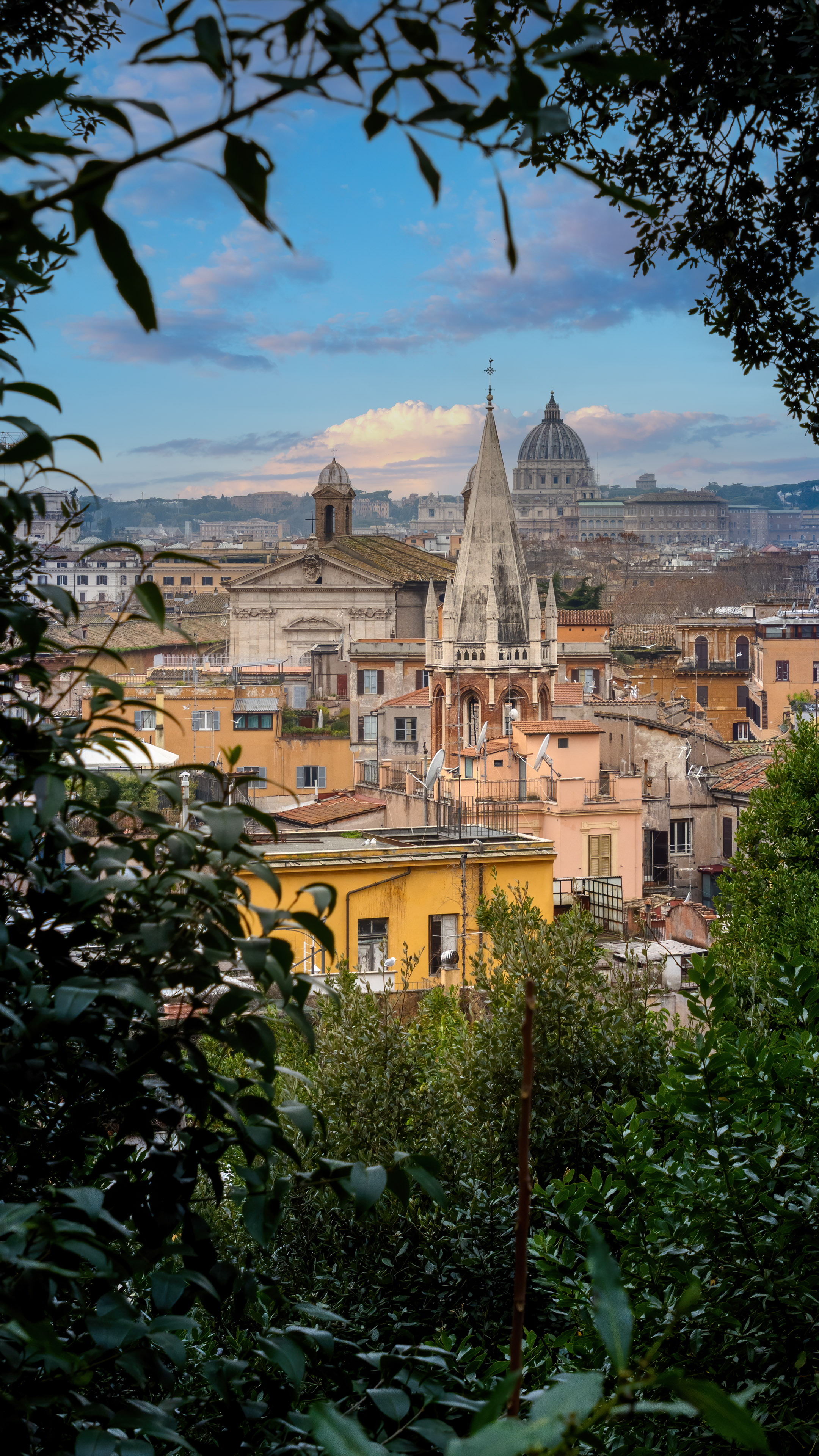 Fall in love with the stunning HD wallpaper of Rome's skyline, with iconic landmarks like St. Peter's Basilica.