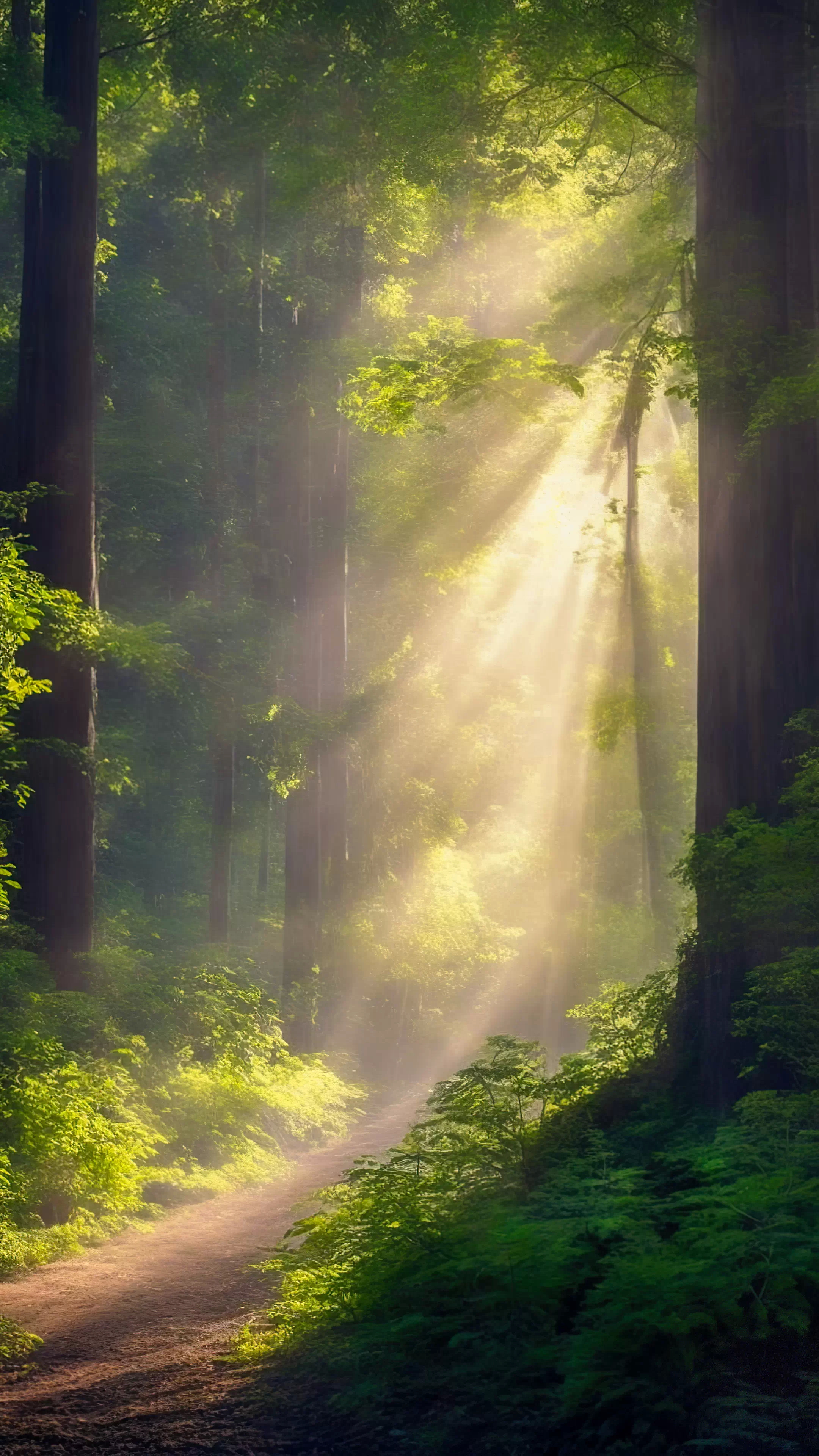 Ornez votre mobile avec notre fond d'écran de nature en HD, présentant une forêt dense baignée de lumière filtrant à travers une canopée de feuilles, et laissez votre écran devenir une porte vers le cœur de la forêt.