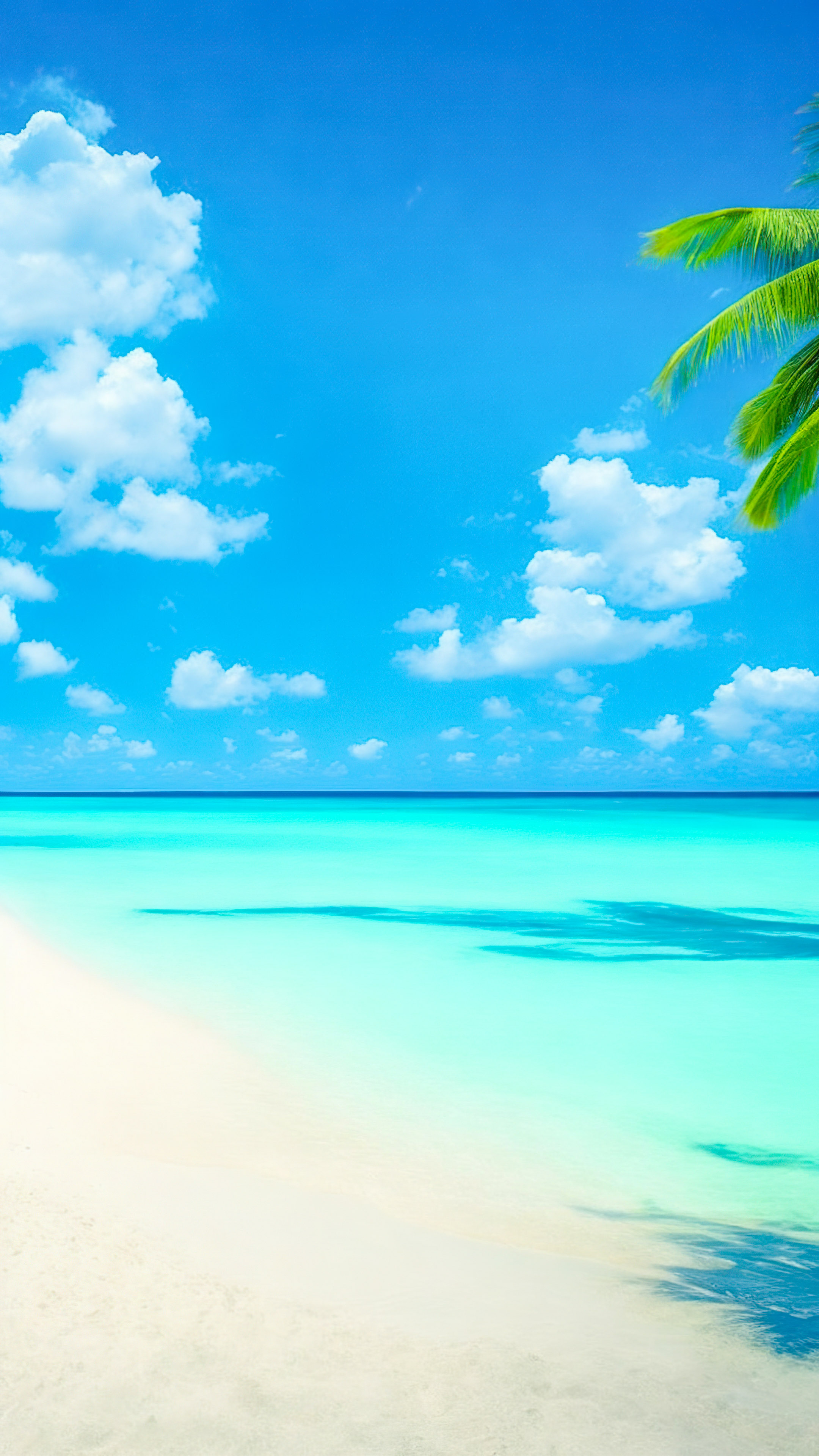 Dive into the tranquility of our beautiful full-screen nature wallpaper, featuring a coastal paradise with pristine sandy beaches, turquoise waters, and a cloudless sky.