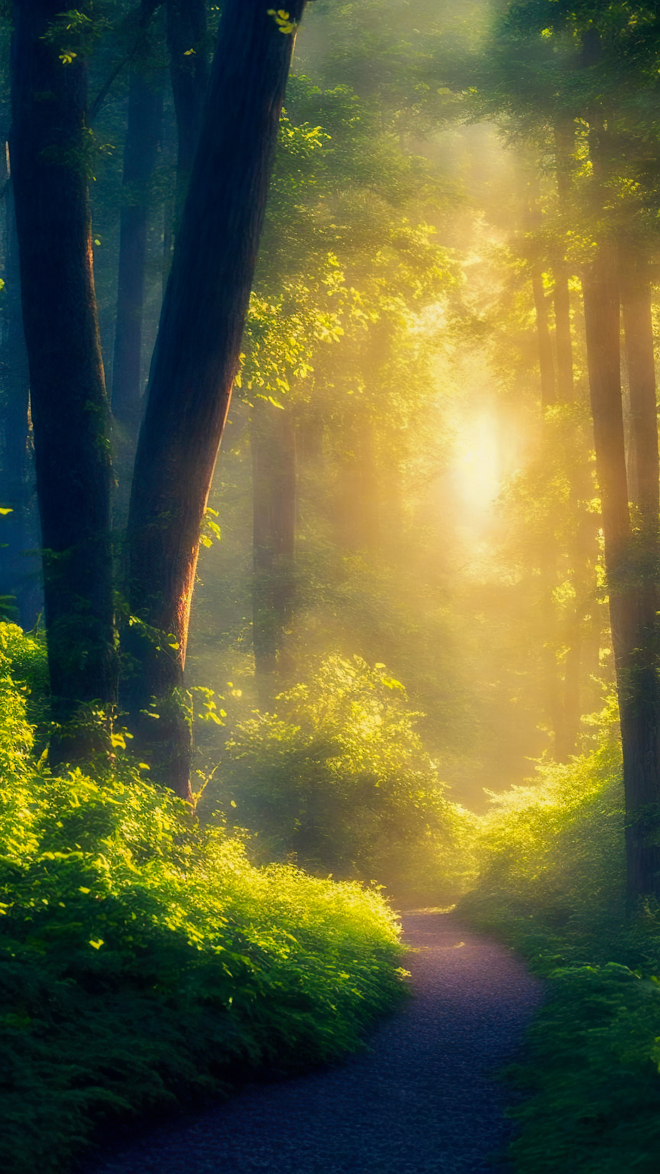 Illuminez votre iPhone avec notre fond d'écran nature en 4K, capturant une forêt magique baignée de la douce lueur des lucioles lors d'une soirée d'été chaude.