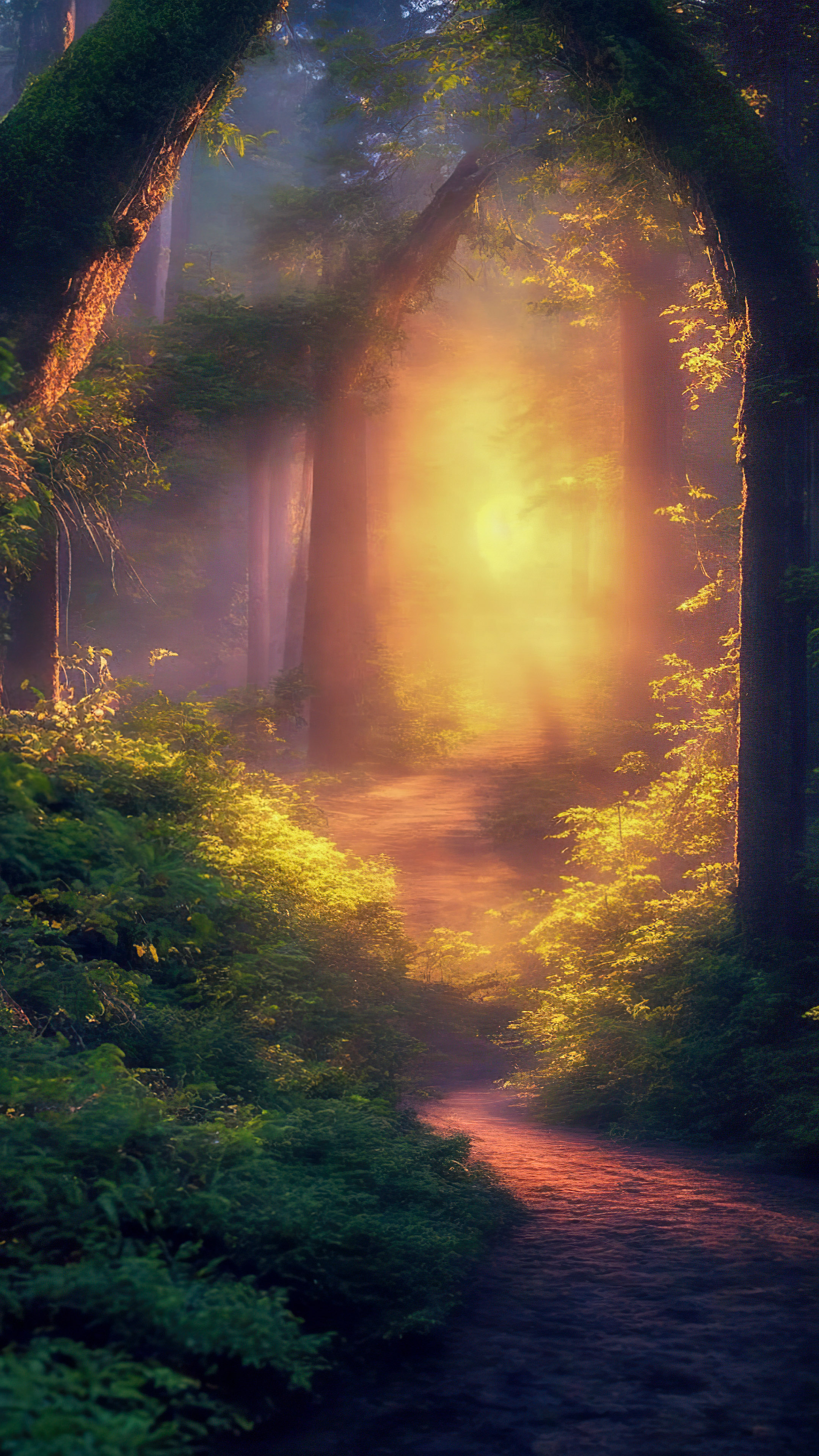 Immergez-vous dans une forêt magique illuminée par la douce lueur des lucioles lors d'une chaude soirée d'été avec notre fond d'écran 4K de paysages.