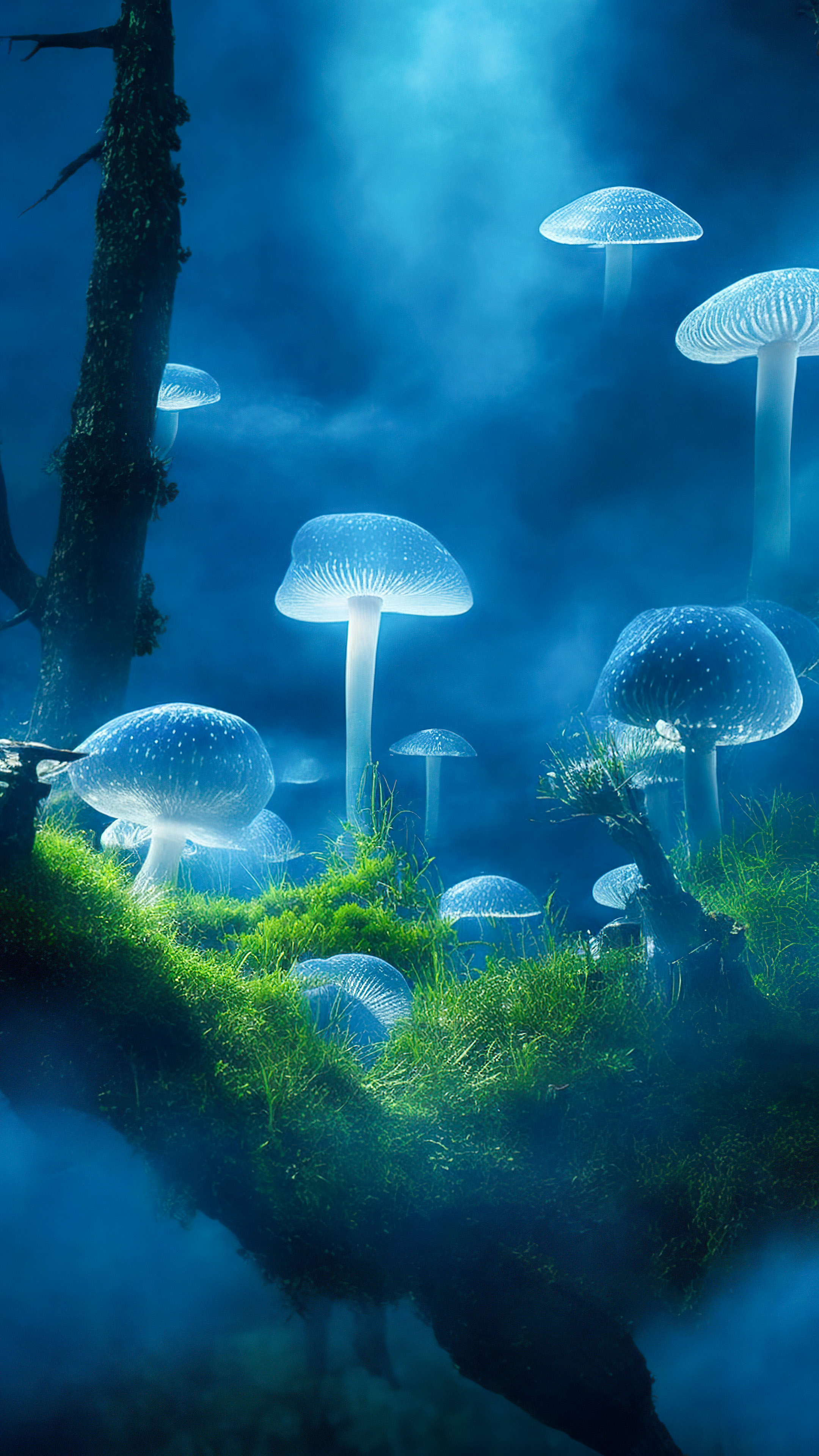 Perdez-vous dans la magie de nos jolis arrière-plans de nature, révélant une clairière mystique avec des champignons bioluminescents, créant une scène enchantée et surnaturelle.