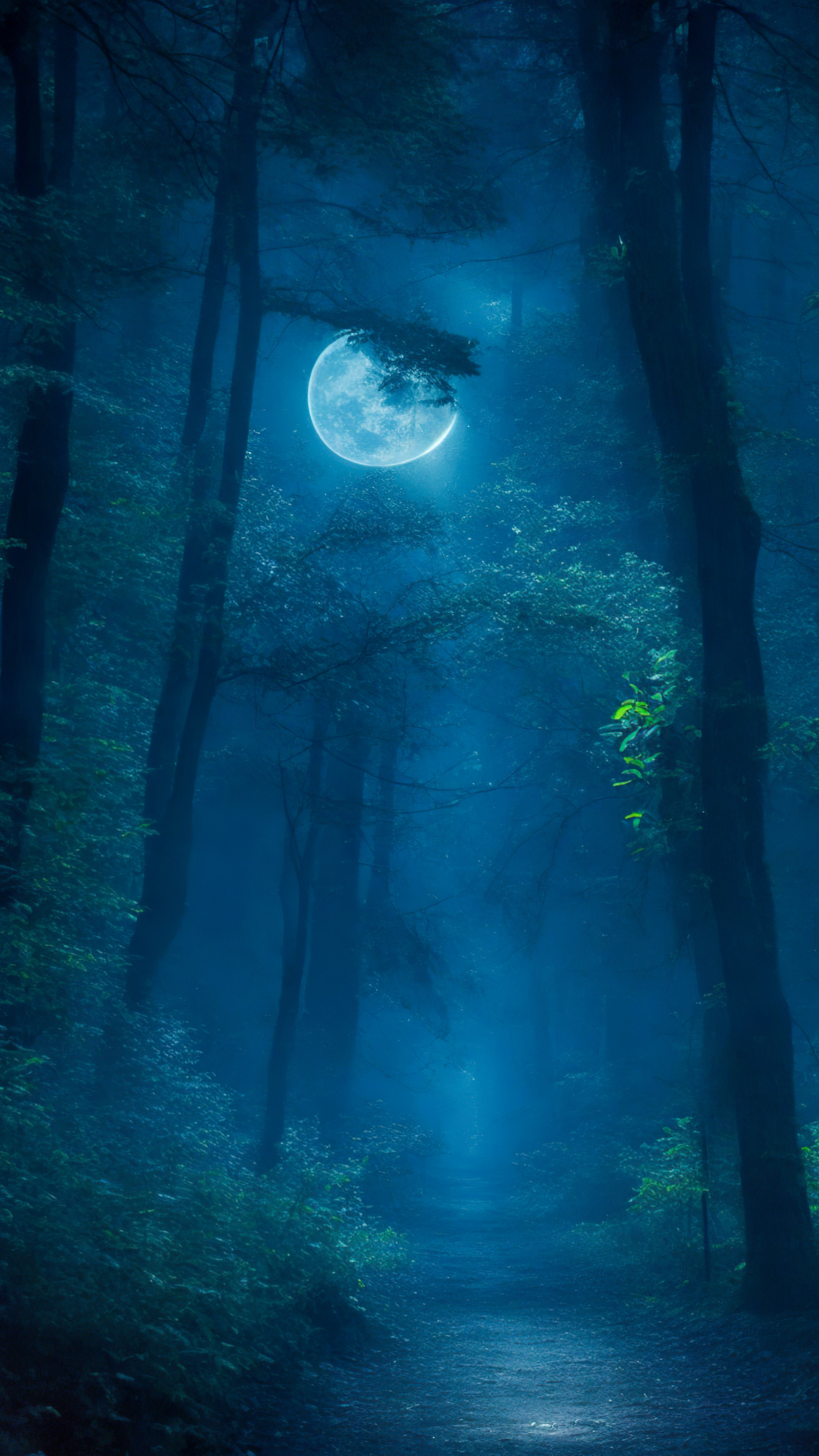 Experience the mystery with our best landscape background, featuring a mysterious forest at night, where moonlight filters through the trees, creating an enchanting and eerie atmosphere.