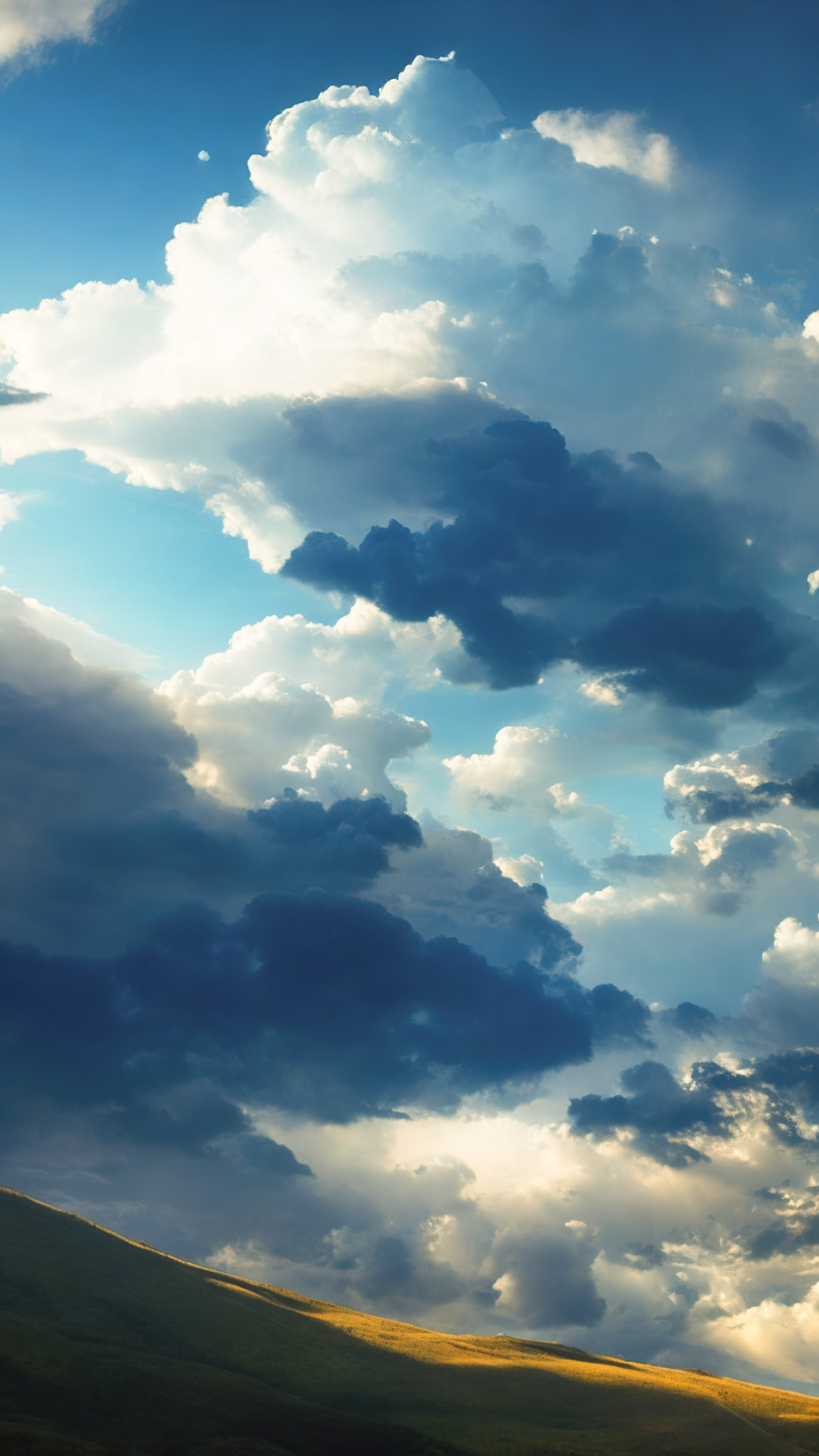 Découvrez le drame de notre fond d'écran de ciel céleste, présentant un ciel dramatique rempli de nuages cumulonimbus imposants projetant des ombres sur une vallée ensoleillée.