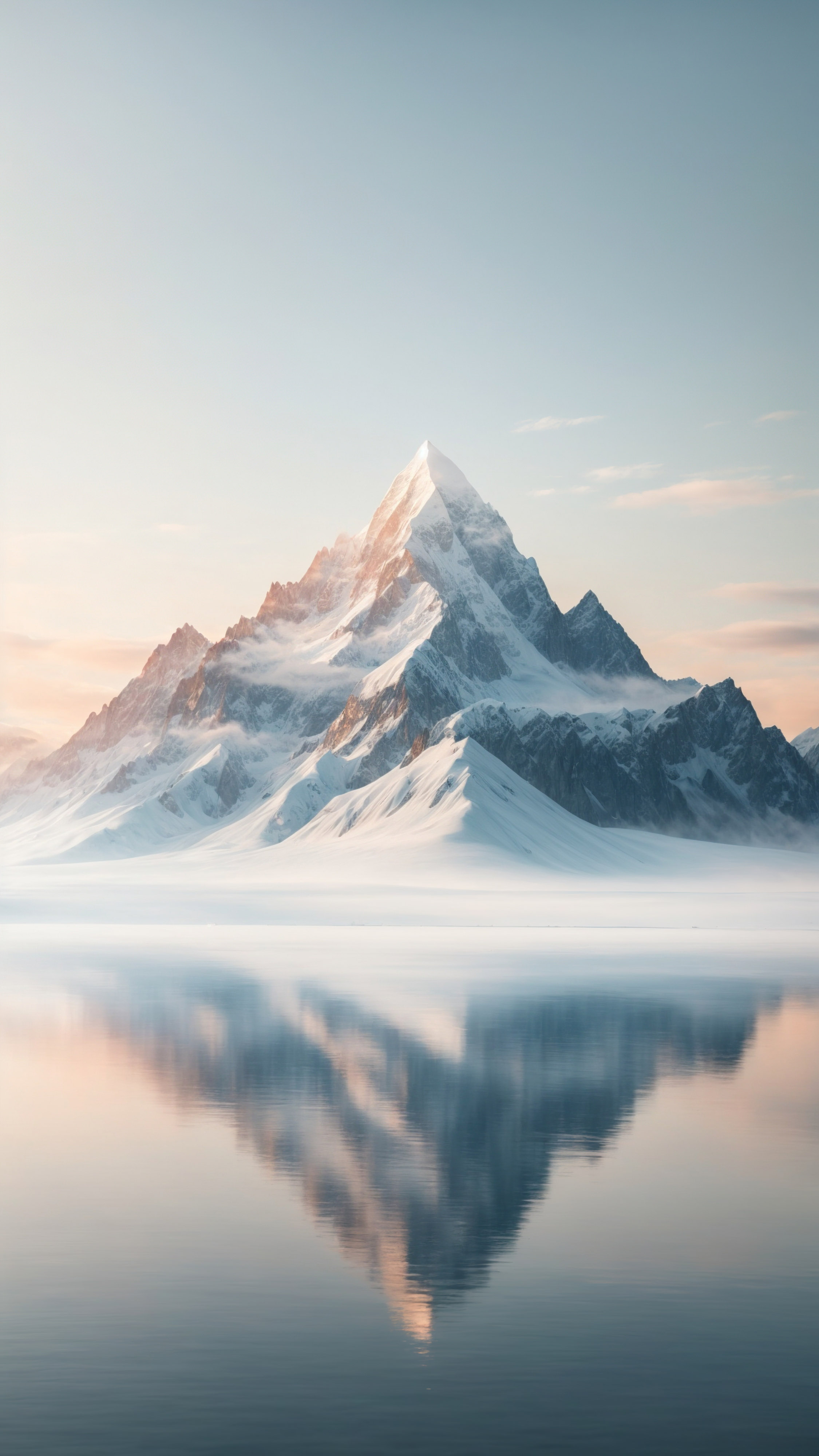 Appréciez la simplicité d'une montagne minimaliste avec une forme simple et une couleur dégradée, sur fond blanc, avec notre fond d'écran pour iPhone présentant une montagne enneigée.