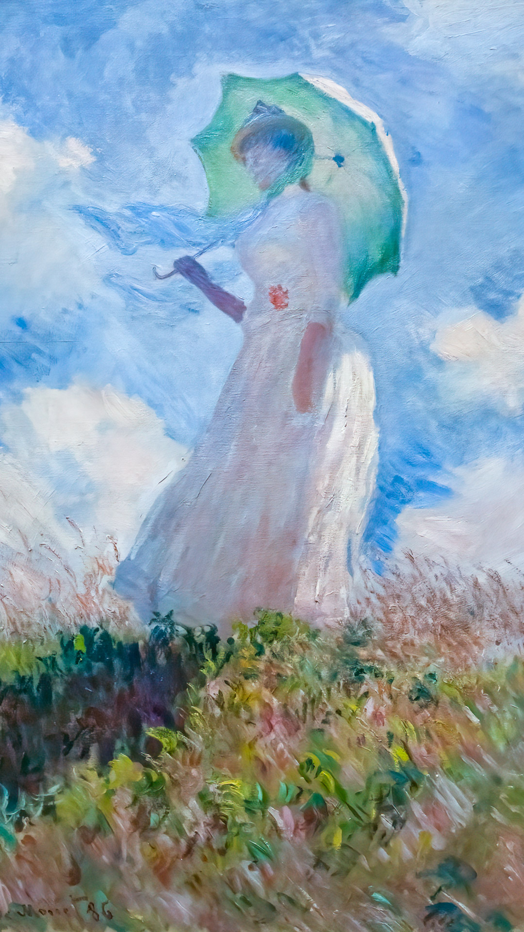 Feel the gentle breeze of artistic elegance with Claude Monet's Woman with a Parasol gracing your iPhone wallpaper.