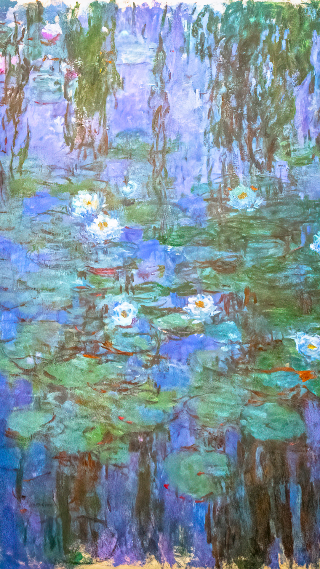 Dive into the mesmerizing painting wallpaper of Monet's water lily pond, where vibrant colors and delicate reflections create a tranquil ambiance.