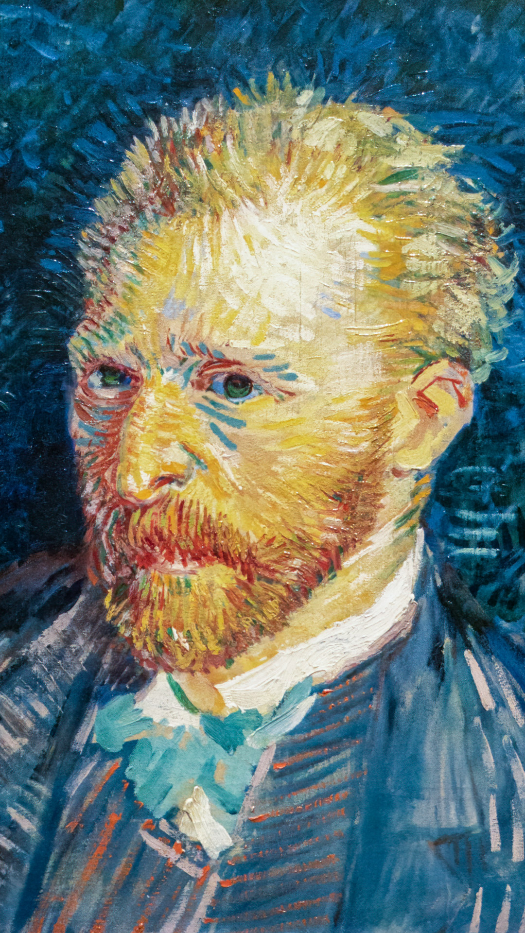 Infusez votre écran d'iPhone avec le regard intense de l'autoportrait de Van Gogh, un chef-d'œuvre artistique sous forme de fond d'écran.